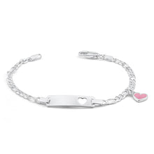 Load image into Gallery viewer, Sterling Silver Pink Enamel Heart ID Bracelet 17cm