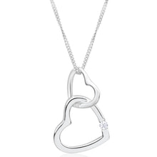 Load image into Gallery viewer, Sterling Silver Cubic Zirconia Double Open Heart Pendant With 45cm Chain
