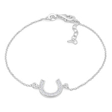 Load image into Gallery viewer, Sterling Silver 19cm Cubic Zirconia Horseshoe Good Luck Bracelet