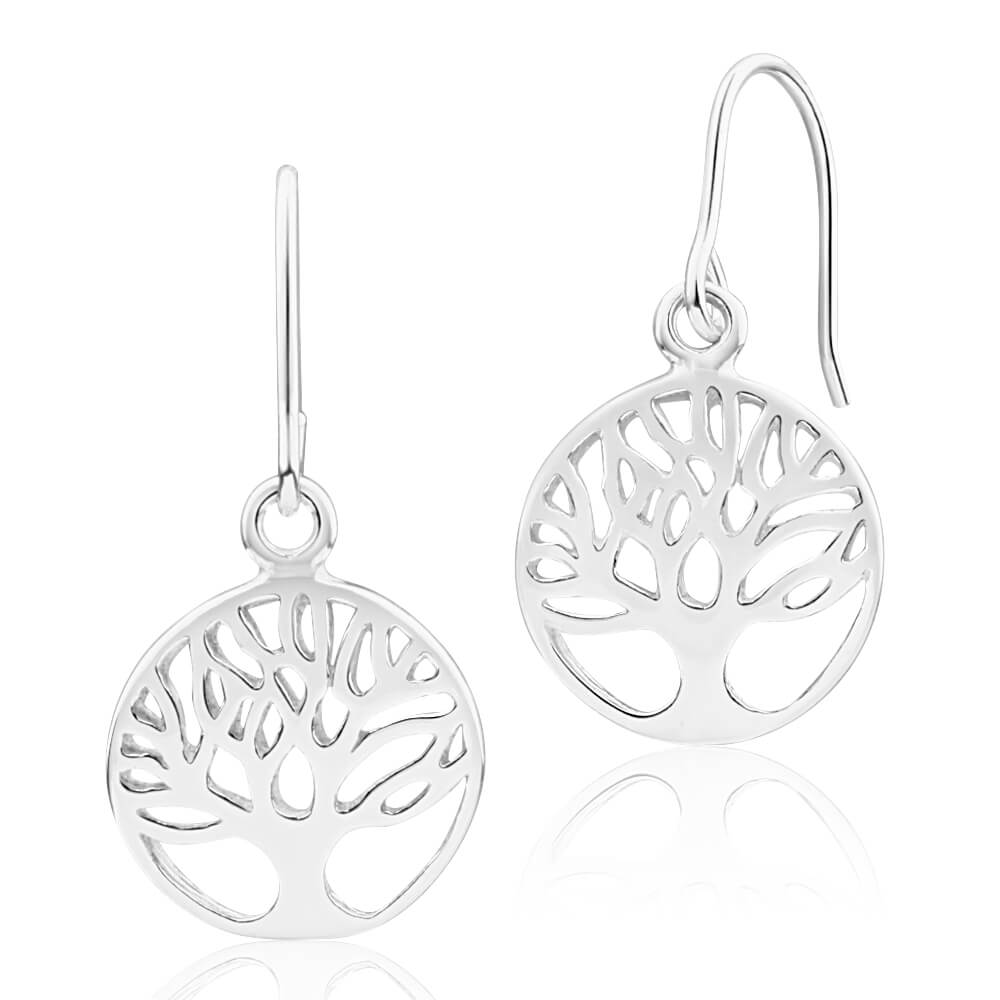 Sterling Silver Tree of Life Round Drop Earrings Shiels Jewellers