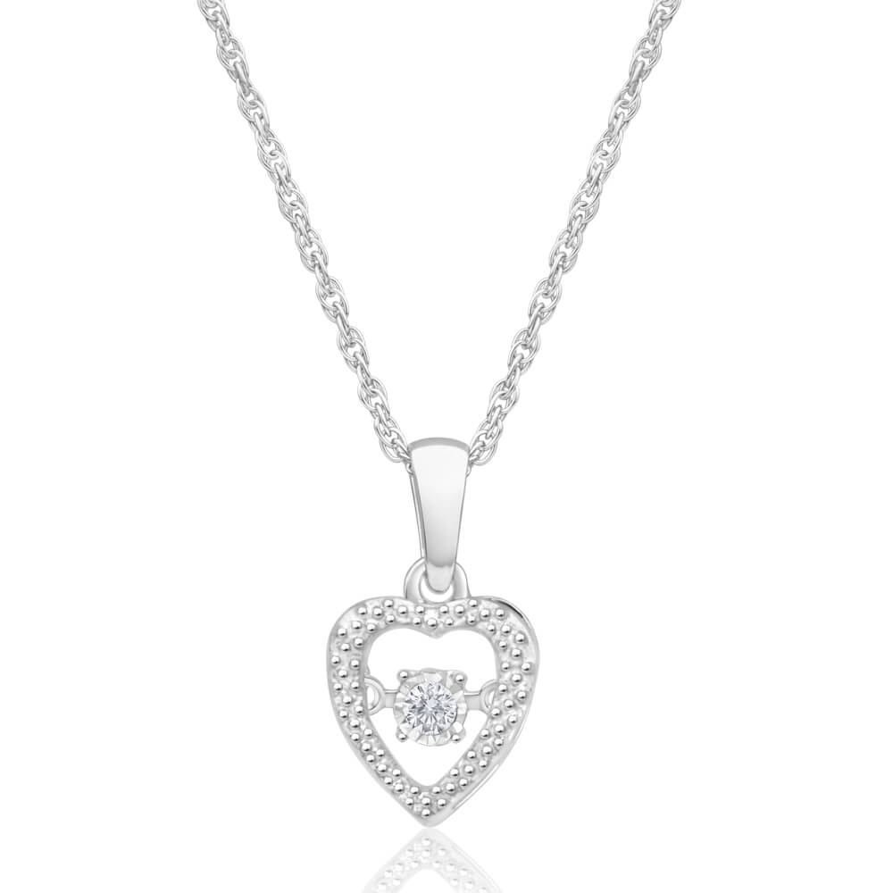 Sterling Silver Dancing Diamond Heart Pendant with 45cm Rope Chain ...