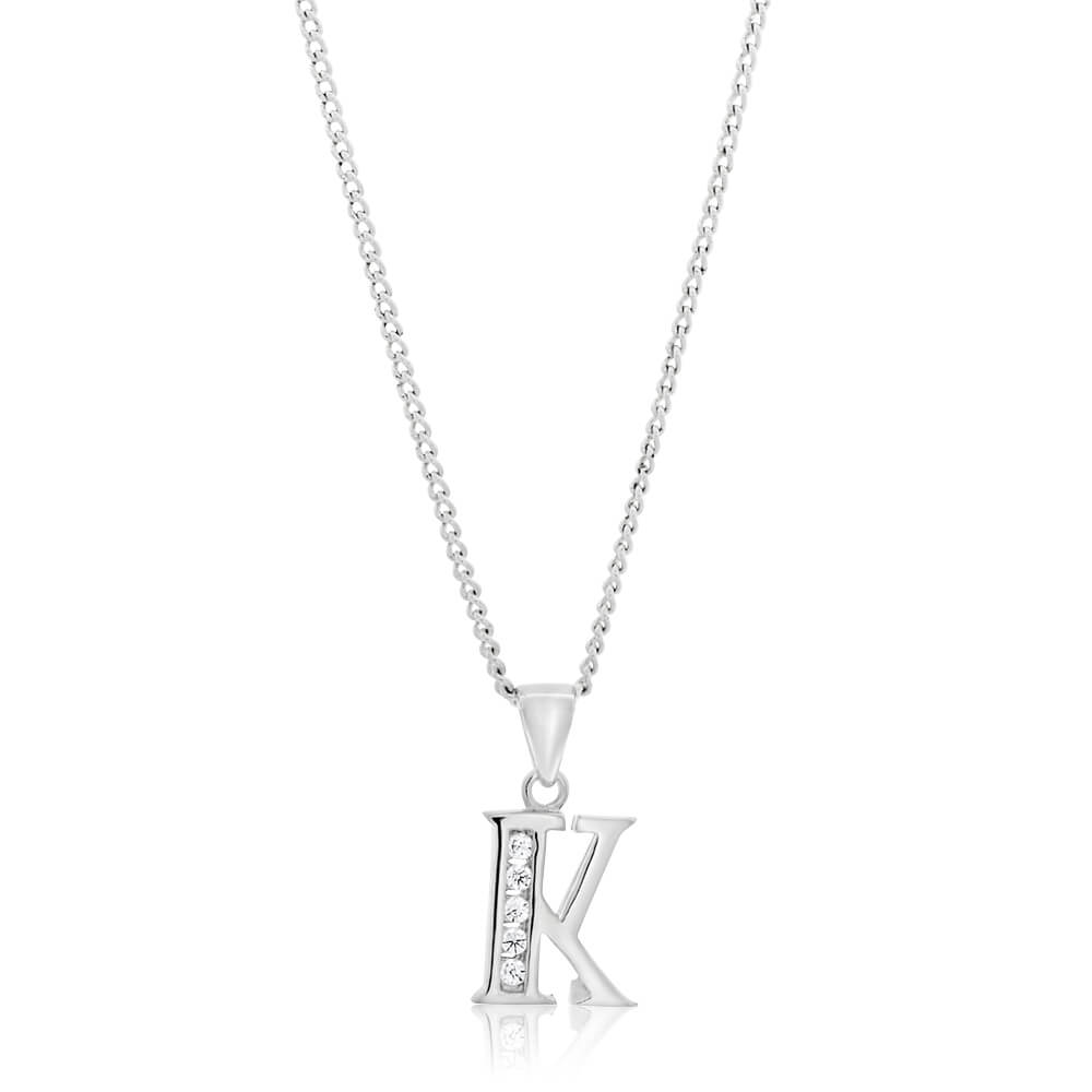 Sterling Silver Cubic Zirconia  Initial "K" Pendant
