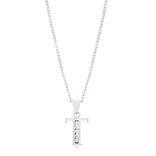 Load image into Gallery viewer, Sterling Silver Cubic Zirconia  Initial &quot;T&quot;  Pendant