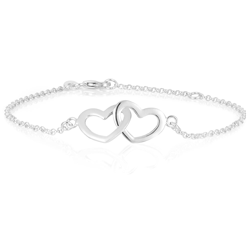 Sterling Silver Interlocking Hearts Bracelet 19cm