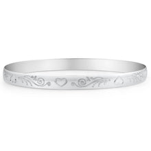 Load image into Gallery viewer, Sterling Silver Heart Engraved 65mm Bangle