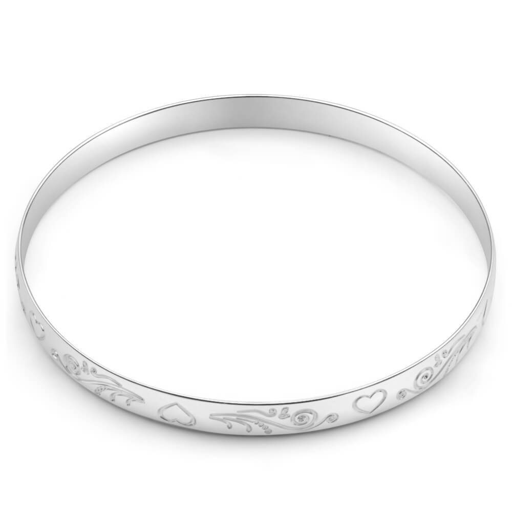 Sterling Silver Heart Engraved 65mm Bangle