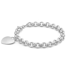 Load image into Gallery viewer, Sterling Silver Belcher Heart Charm Bracelet 19cm
