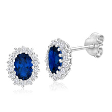 Load image into Gallery viewer, Sterling Silver Cubic Zirconia Blue Border White Stud Earrings