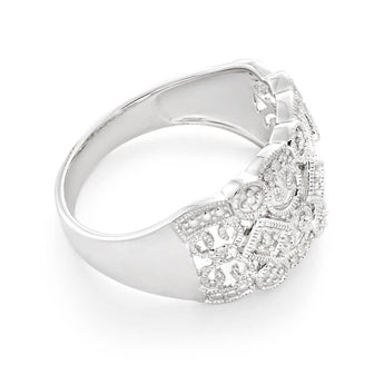 Filigree Diamond Ring with 17 Diamonds in Sterling Silver