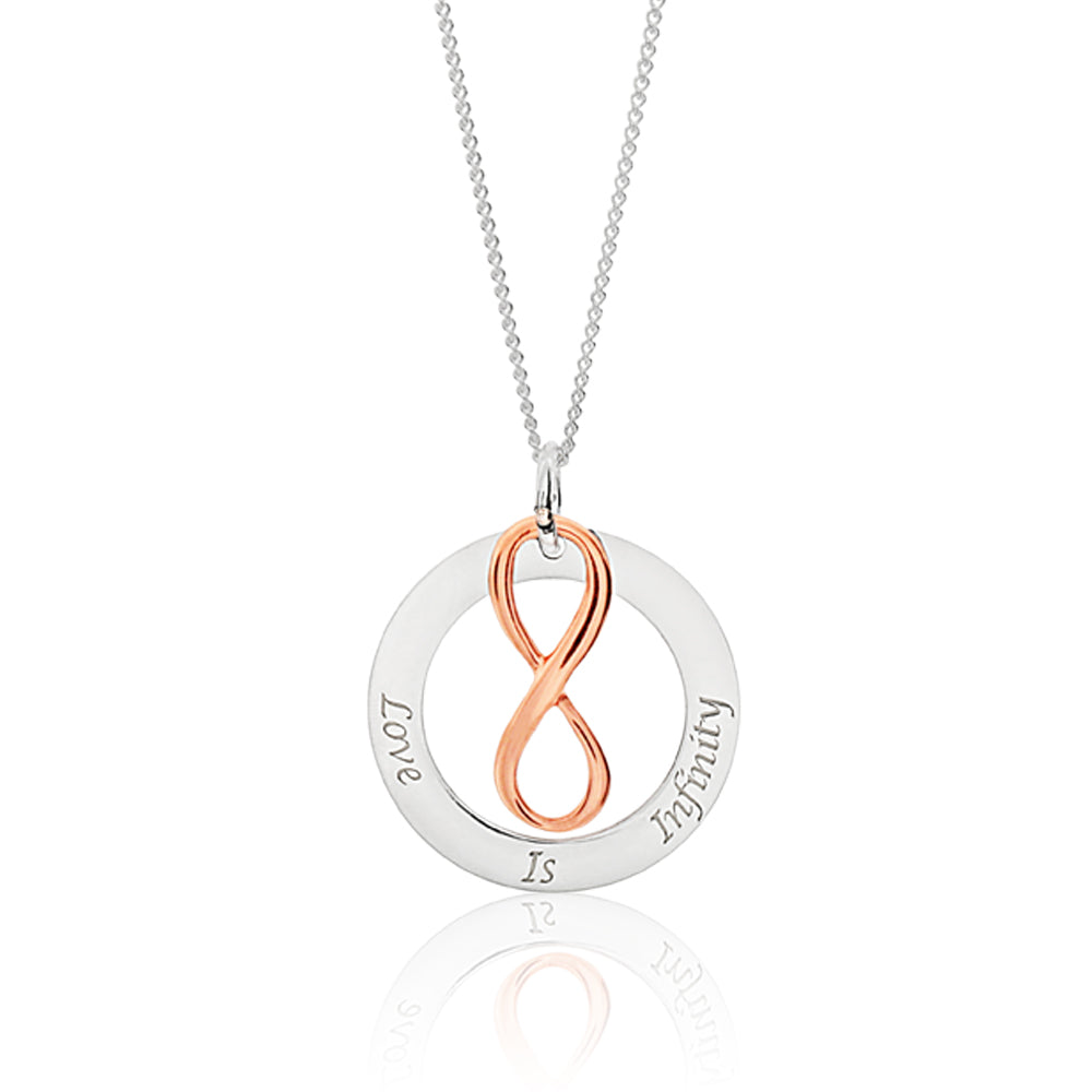Sterling Silver Rose Gold Plated Love Is Infinity Pendant With 40 + 5cm Chain