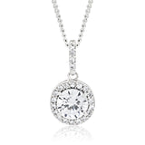 Sterling Silver Rhodium Plated Cubic Zirconia Round Pendant
