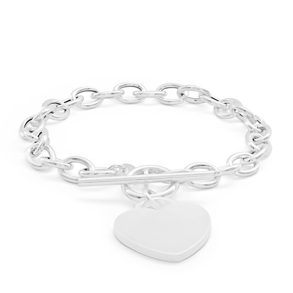 Sterling Silver Fancy Heart Charm Toggle Bracelet