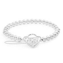 Load image into Gallery viewer, Sterling Silver Ball Link Padlock Bracelet with Filigree Heart