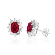 Load image into Gallery viewer, Sterling Silver Cubic Zirconia Red Cluster Halo Stud Earrings