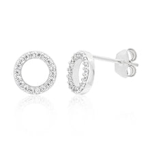 Load image into Gallery viewer, Sterling Silver Cubic Zirconia Open Round Stud Earrings