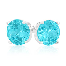 Load image into Gallery viewer, Sterling Silver Cubic Zirconia Light Aqua Stud Earrings