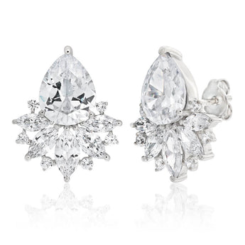 Sterling Silver Cubic Zirconia Pink Round White Stud Earrings