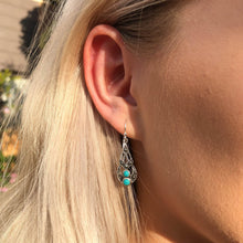 Load image into Gallery viewer, Sterling Silver Created Turquoise Vintage Drop Earrings