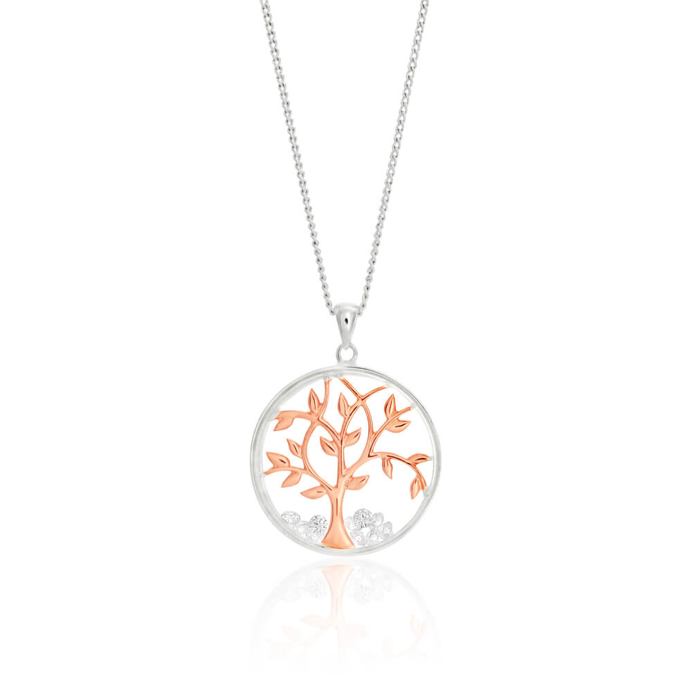 Gold Plated Sterling Silver Cubic Zirconia Tree of Life Floating Pendant