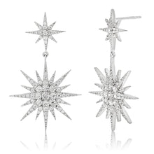 Load image into Gallery viewer, Sterling Silver Rhodium Plated Starburst Cubic Zirconia Drop Earrings