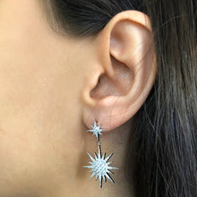 Load image into Gallery viewer, Sterling Silver Rhodium Plated Starburst Cubic Zirconia Drop Earrings