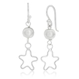Sterling Silver Pearl Open Star Earrings