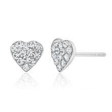Load image into Gallery viewer, Sterling Silver Crystal White Heart Stud Earrings
