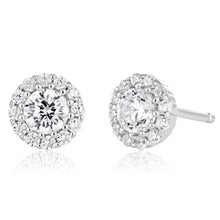 Load image into Gallery viewer, Sterling Silver 6mm Cubic Zirconia Halo Stud Earrings