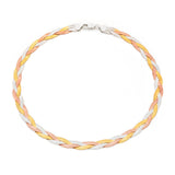 3 Tone Gold Plated Sterling Silver Herringbone Necklace 45cm