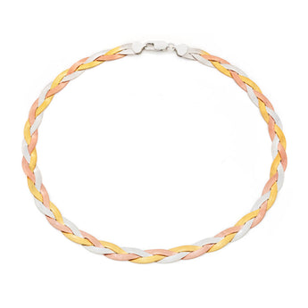 3 Tone Gold Plated Sterling Silver Herringbone Necklace 45cm