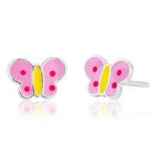 Load image into Gallery viewer, Sterling Silver Butterfly Pink and Yellow Stud Earrings