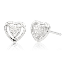 Load image into Gallery viewer, Sterling Silver Diamond Heart Stud Earrings