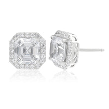 Load image into Gallery viewer, Sterling Silver Cubic Zirconia Octagon Step Cut 7mm Halo Stud Earrings