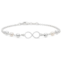 Load image into Gallery viewer, Sterling Silver Infinity and Simulated Pearl Fancy Bracelet 19cm