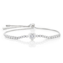 Load image into Gallery viewer, Sterling Silver Rhodium Plated Zirconia Heart Adjustable Bracelet
