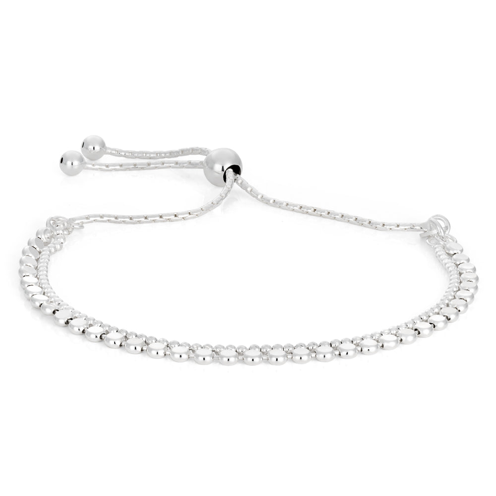 Sterling Silver Fancy Multi Strand Beaded Adjustable Bracelet