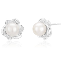 Load image into Gallery viewer, Sterling Silver Freshwater Pearl and Zirconia Stud Earrings