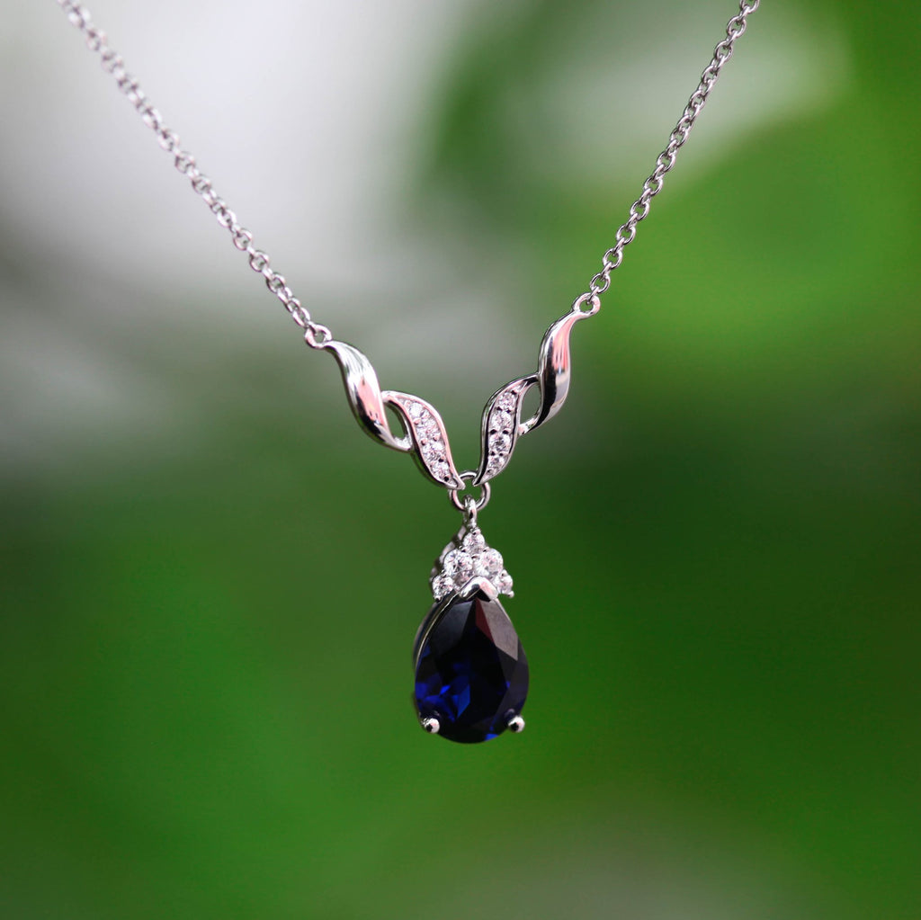 Sterling Silver Rhodium Plated Created Sapphire & Zirconia Necklet 42