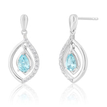 Load image into Gallery viewer, Sterling Silver Blue and White Zirconia Drop Earrings