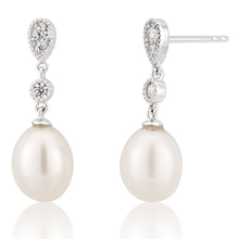 Load image into Gallery viewer, Sterling Silver Freshwater Pearl and Zirconia Drop Earrings
