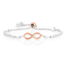 Load image into Gallery viewer, Sterling Silver and Rose Gold Plate Infinity Fancy Slider Bracelet
