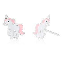 Load image into Gallery viewer, Sterling Silver Unicorn Pink and White Studs