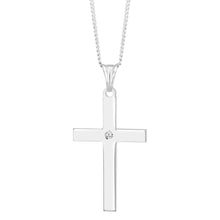 Load image into Gallery viewer, Sterling Silver Cross Pendant 4cm with Centre Stone
