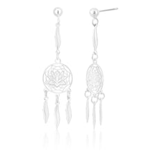 Load image into Gallery viewer, Sterling Silver Lotus Dream Catcher Drop Earrings