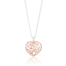 Load image into Gallery viewer, Sterling Silver Rose Plated 2 Tone Dicut Heart Pendant on 42cm Chain