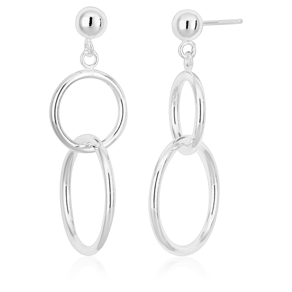 Sterling Silver Double Circle Ball Stud 45mm Earrings