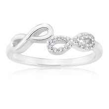 Load image into Gallery viewer, Sterling Silver Plain and Zirconia Double Infinity Ring