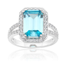 Load image into Gallery viewer, Sterling Silver Sky Blue Zirconia Emerald Cut Ring