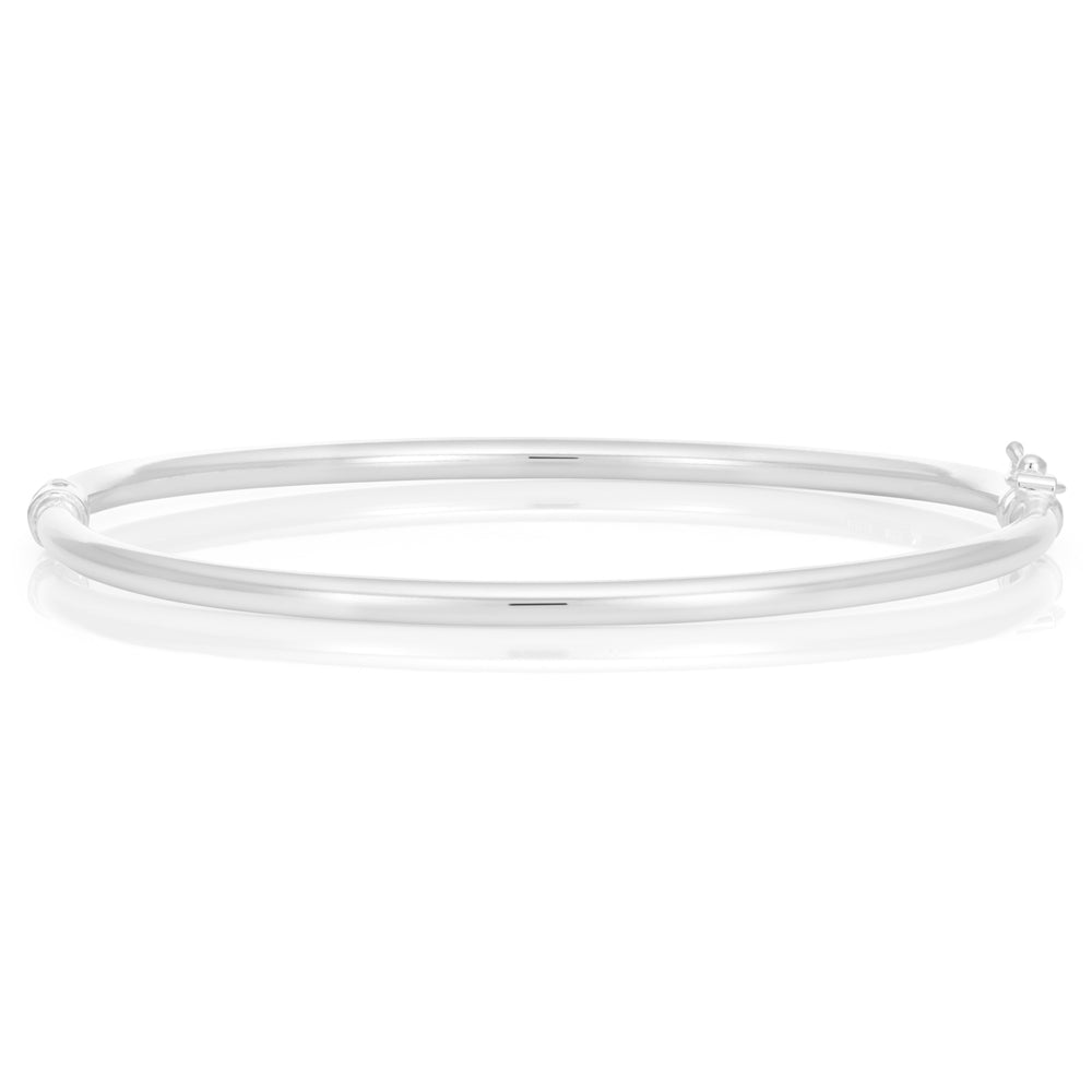 Sterling Silver Plain Oval Hinged Bangle