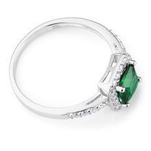 Load image into Gallery viewer, Sterling Silver Green and White Zirconia Cushion Cut Ring